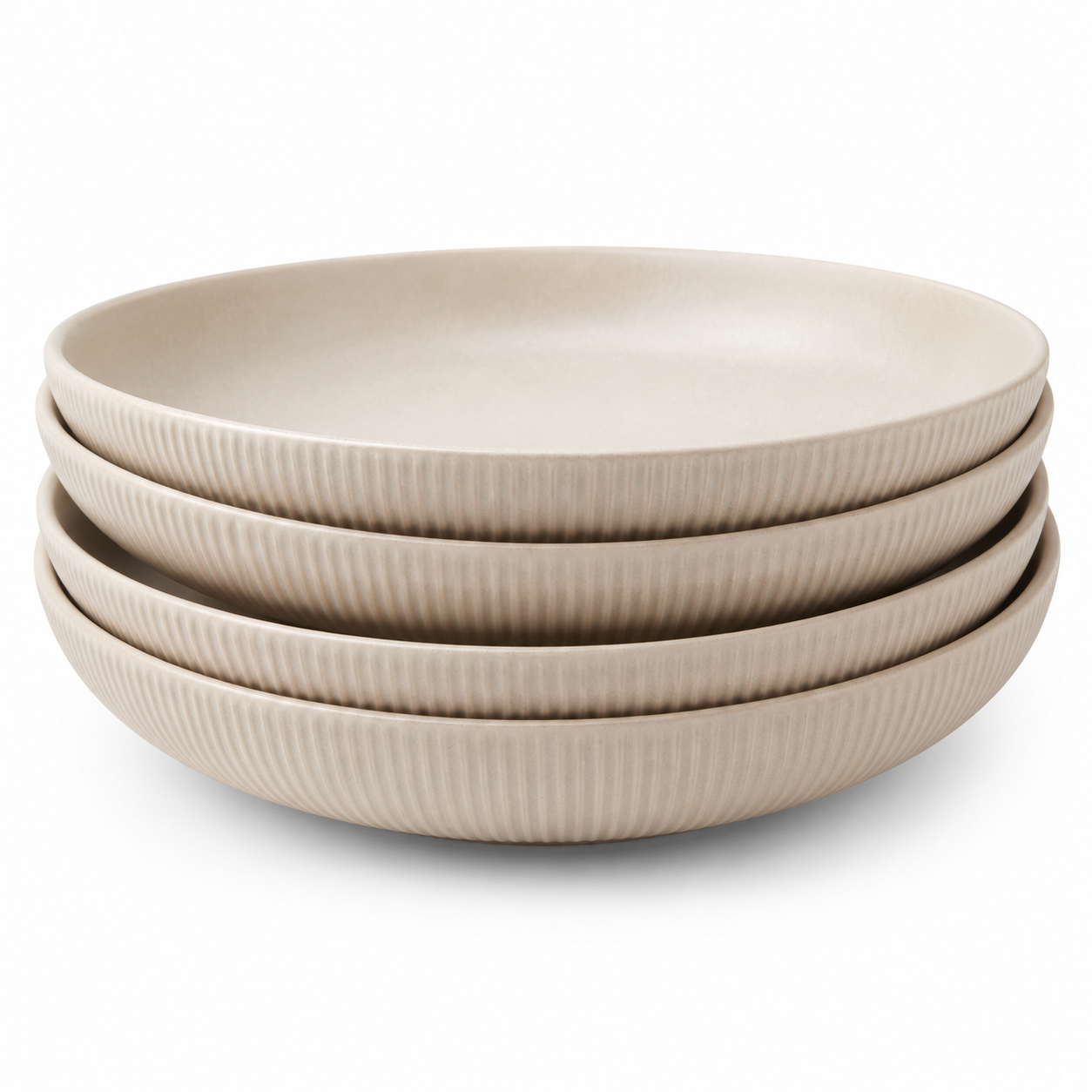 Libri e balocchi Ribbed Ceramic Pasta Bowl Set – Matte Beige Stoneware Serving Bowls for Soup, Salad & Pasta – Modern Minimal Dinnerware - Image 3