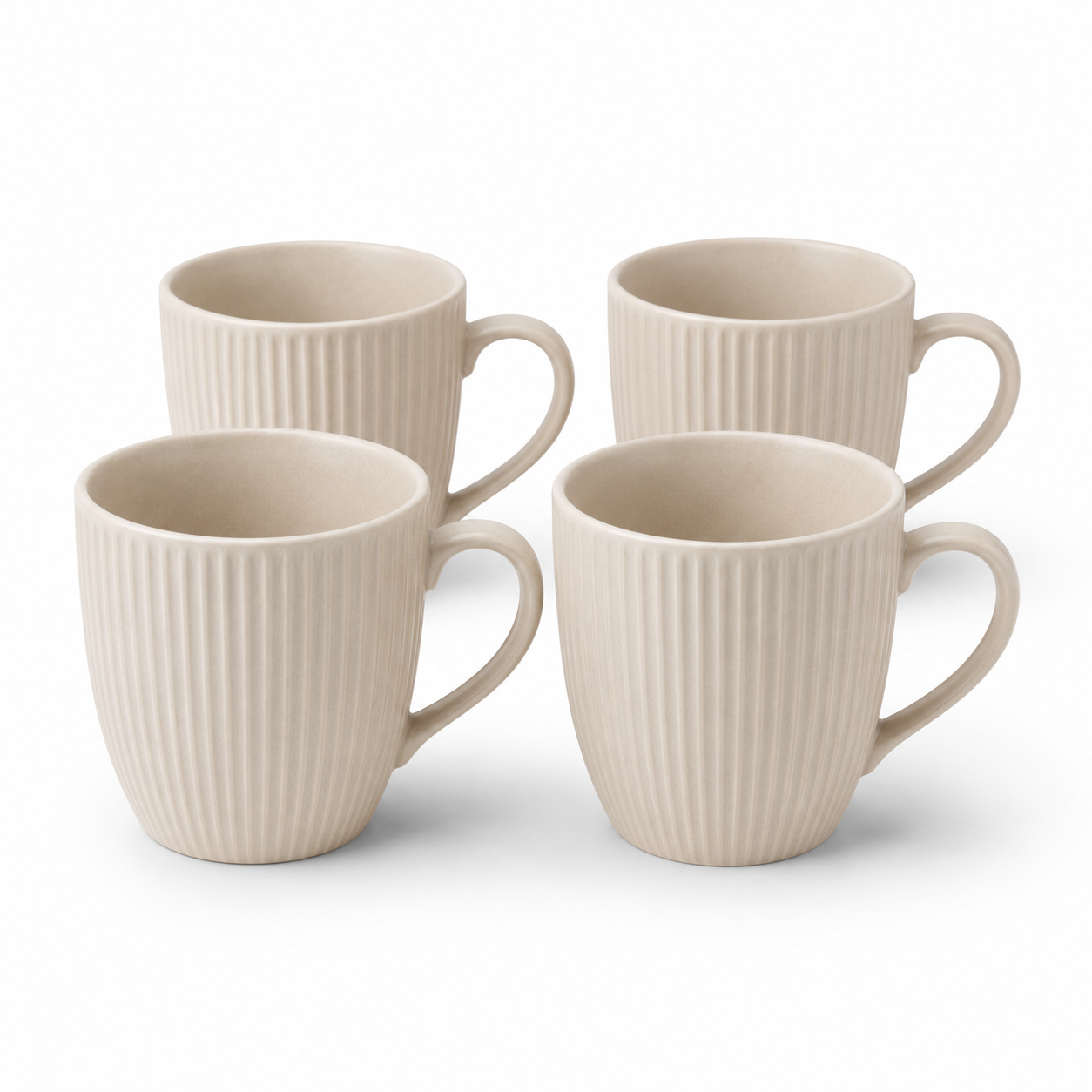 Libri e balocchi Ribbed Ceramic Coffee Mug Set – Matte Beige Stoneware Tea & Latte Cups with Handle – Modern Minimalist Drinkware - Image 2