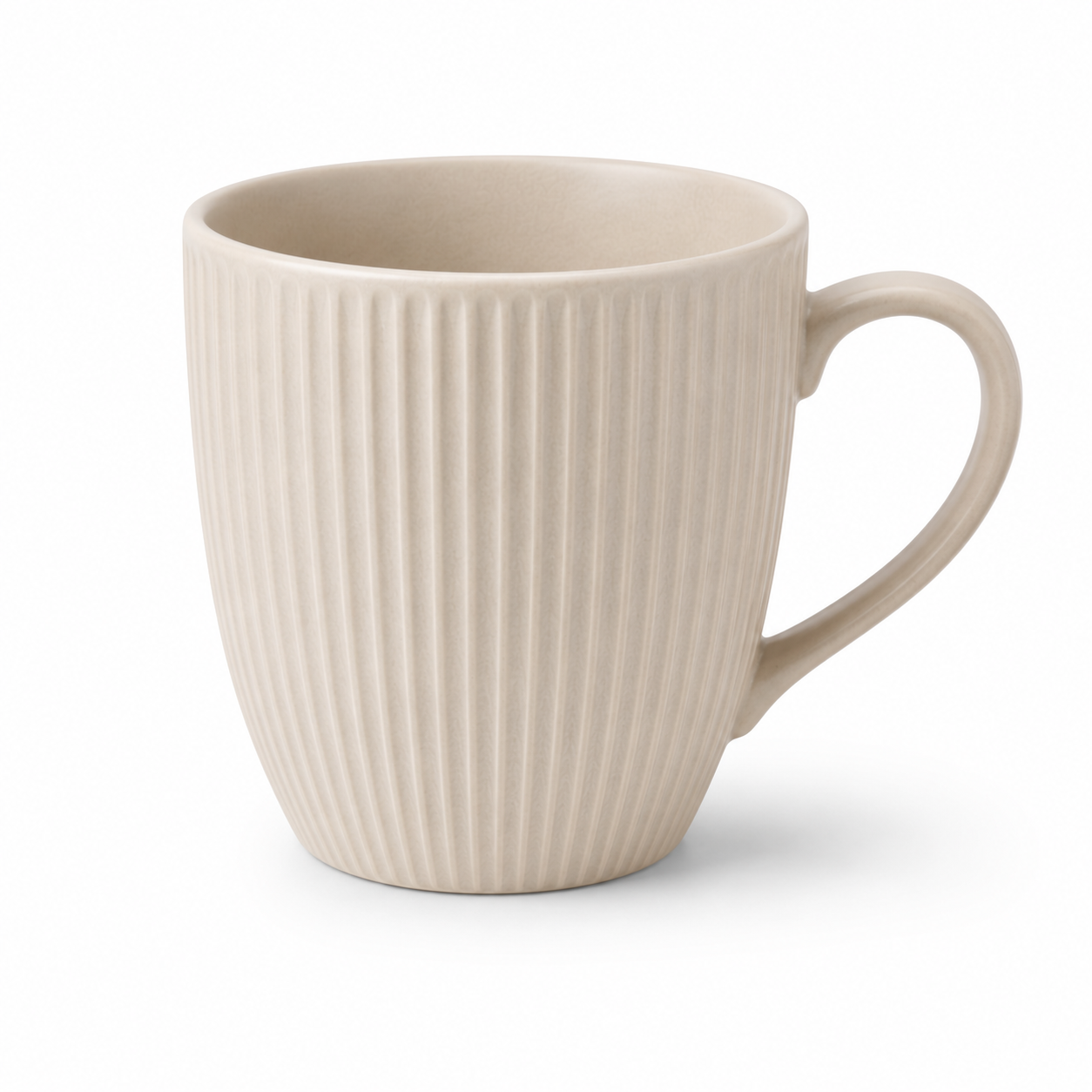 Libri e balocchi Ribbed Ceramic Coffee Mug Set – Matte Beige Stoneware Tea & Latte Cups with Handle – Modern Minimalist Drinkware