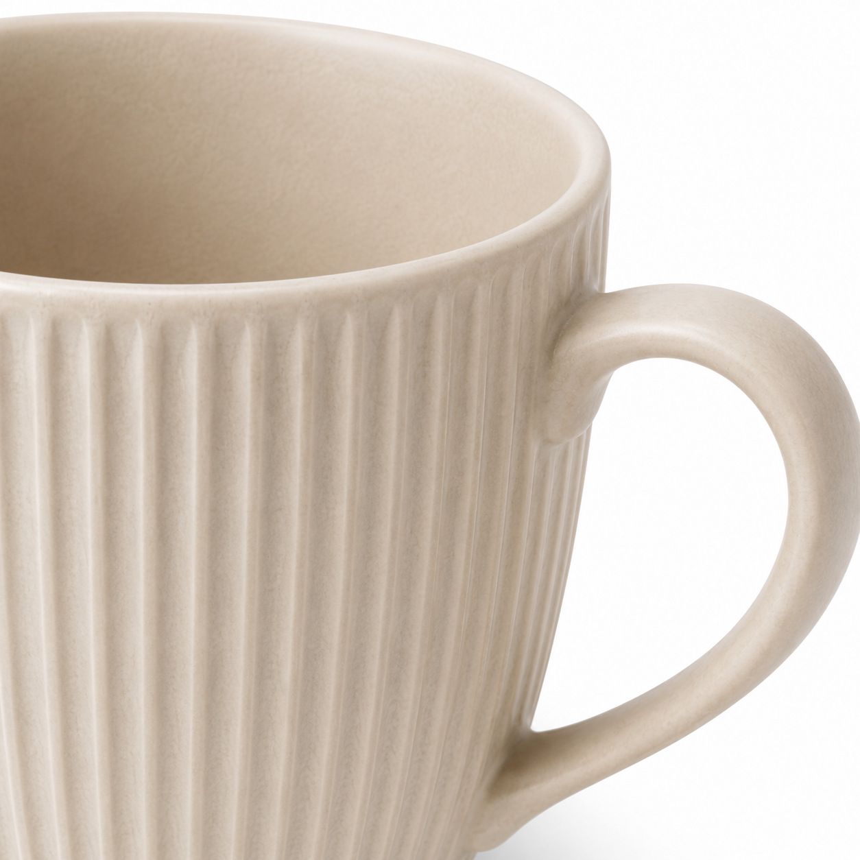 Libri e balocchi Ribbed Ceramic Coffee Mug Set – Matte Beige Stoneware Tea & Latte Cups with Handle – Modern Minimalist Drinkware - Image 5