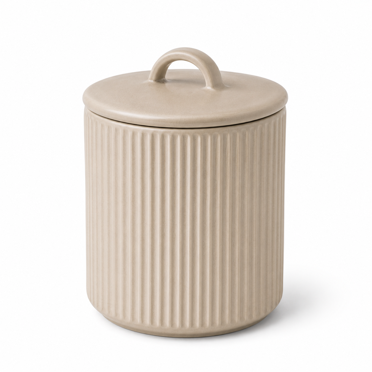 Libri e balocchi Ribbed Ceramic Storage Jar with Lid – Matte Beige Kitchen Canister for Coffee, Sugar & Tea – Modern Minimalist Countertop Container