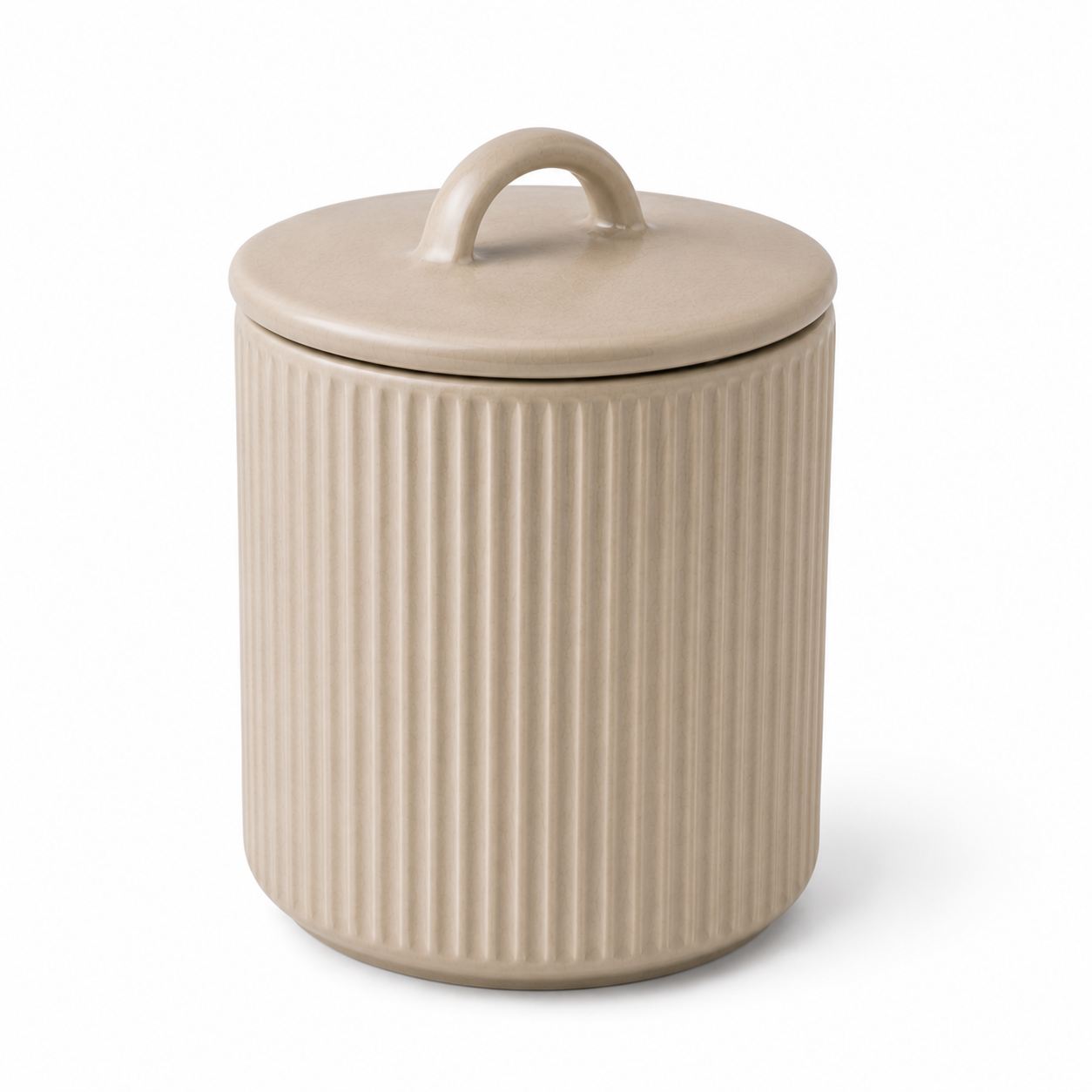 Libri e balocchi Ribbed Ceramic Storage Jar with Lid – Matte Beige Kitchen Canister for Coffee, Sugar & Tea – Modern Minimalist Countertop Container - Image 4