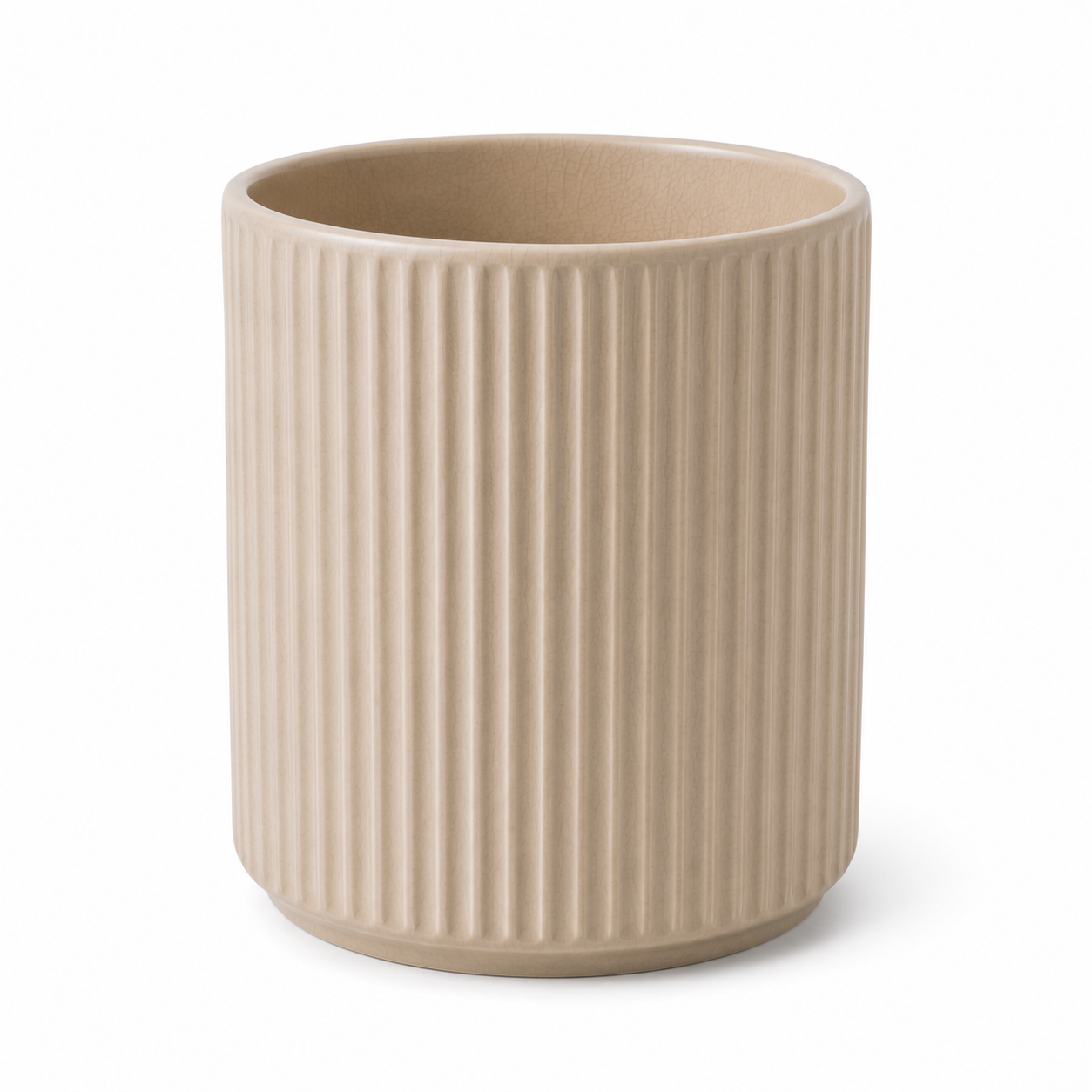 Libri e balocchi Ribbed Ceramic Utensil Holder – Matte Beige Kitchen Counter Organizer for Cooking Tools & Cutlery – Modern Minimalist Storage Container