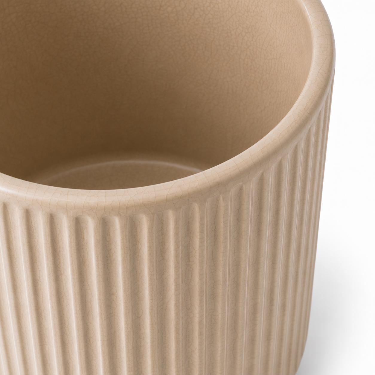 Libri e balocchi Ribbed Ceramic Utensil Holder – Matte Beige Kitchen Counter Organizer for Cooking Tools & Cutlery – Modern Minimalist Storage Container - Image 3